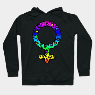 Venus Planet Symbol in Dark Rainbow Leopard Print Hoodie